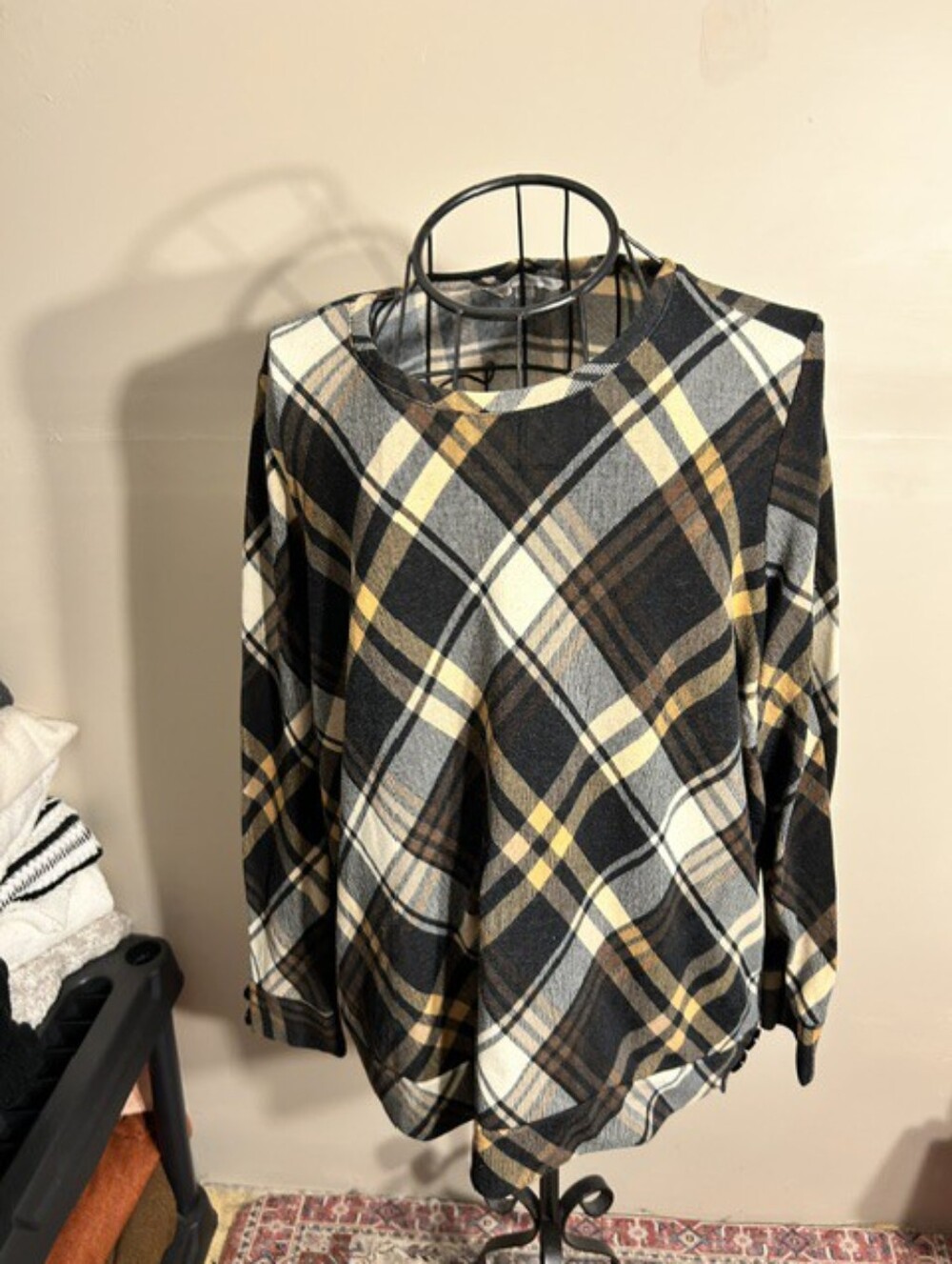 size extra large womens shirt casual dress black tan plaid
